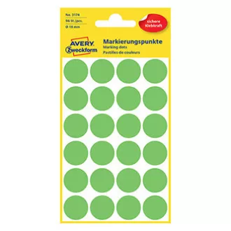 Avery Zweckform etikete 18 mm, neonsko zelena, 24 etiket, označevalnik, pakiranje po 4, 3174, za pisanje z roko