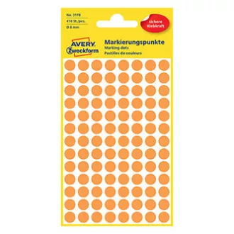 Avery Zweckform etikete 8 mm, neonsko oranžne barve, 104 etikete, označevalnik, pakiranje po 4, 3178, za pisanje z roko