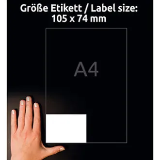 Avery Zweckform nalepke 105 mm x 74 mm, A4, bele, 8 nalepk, pakirane po 100 kosov, 3427, za laserske in brizgalne tiskalnike, kopirnike Avery Zweckform nalepke 105 mm x 74 mm, A4, bele, 8 nalepk, pakirane po 100 kosov, 3427, za laserske in brizgalne tiskalnike, kopirnike
