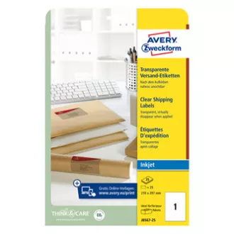 Avery Zweckform etikete 210mm x 297mm, A4, prozorne, transparentne, 1 etiketa, za pakete, pakirano 25 kosov, J8567-25, za atramen Avery Zweckform etikete 210mm x 297mm, A4, prozorne, transparentne, 1 etiketa, za pakete, pakirano 25 kosov, J8567-25, za atramen