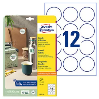 Avery Zweckform etikete 60 mm, A4, bele, 12 etiket, pakiranje po 10, L3416-10, za laserske in brizgalne tiskalnike, kopirne stroje
