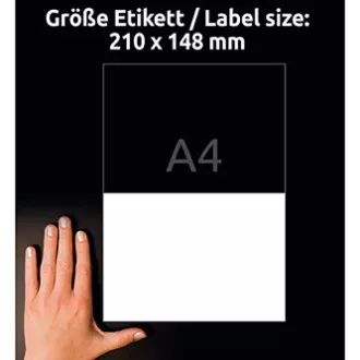 Etikete Avery Zweckform, 210 mm x 148 mm, A4, mat, bele, 2 nalepki, zelo trpežne, pakiranje 20 kosov, L4717-20, za laserske tiskalnike