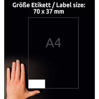 Avery Zweckform etikete 70 mm x 37 mm, A4, mat, bele, 24 etiket, zelo trpežne, pakiranje po 20, L4718-20, za laserske tiskalnike Avery Zweckform etikete 70 mm x 37 mm, A4, mat, bele, 24 etiket, zelo trpežne, pakiranje po 20, L4718-20, za laserske tiskalnike