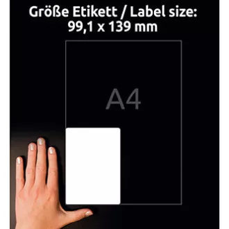 Avery Zweckform etikete 99,1 mm x 139 mm, A4, mat, bele, 4 etikete, zelo trpežne, pakiranje po 20, L4774-20, za laserske tiskalnike Avery Zweckform etikete 99,1 mm x 139 mm, A4, mat, bele, 4 etikete, zelo trpežne, pakiranje po 20, L4774-20, za laserske tiskalnike