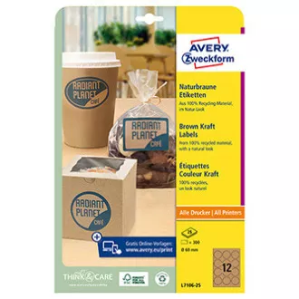 Avery Zweckform etikete 60 mm, A4, naravno rjave, 12 etiket, pakiranje po 25, L7106-25, za laserske in brizgalne tiskalnike, ko