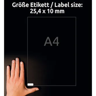 Avery Zweckform etikete 25,4 mm x 10 mm, A4, bele barve, 189 etiket, visoko samolepilne, pakiranje 20 kosov, L7871-20, za laserske in atrijske naprave Avery Zweckform etikete 25,4 mm x 10 mm, A4, bele barve, 189 etiket, visoko samolepilne, pakiranje 20 kosov, L7871-20, za laserske in atrijske naprave