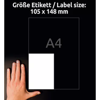 Avery Zweckform etikete 105 mm x 148 mm, A4, bele, 4 etikete, visoko samolepilne, pakiranje 20 kosov, L7876-20, za laserske in atramske naprave