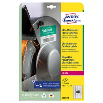 Avery Zweckform etikete 45,7 mm x 21,2 mm, A4, bele barve, 48 etiket, zelo trpežne, pakirane po 10 kosov, L7911-10, za laserske tiskalnike in