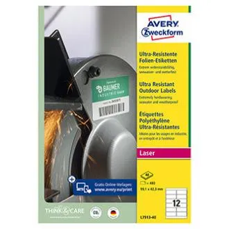 Avery Zweckform nalepke 99,1 mm x 42,3 mm, A4, bele, 12 nalepk, zelo trpežne, pakirane po 40 kosov, L7913-40, za laserske tiskalnike in Avery Zweckform nalepke 99,1 mm x 42,3 mm, A4, bele, 12 nalepk, zelo trpežne, pakirane po 40 kosov, L7913-40, za laserske tiskalnike in
