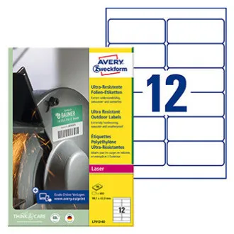 Avery Zweckform nalepke 99,1 mm x 42,3 mm, A4, bele, 12 nalepk, zelo trpežne, pakirane po 40 kosov, L7913-40, za laserske tiskalnike in Avery Zweckform nalepke 99,1 mm x 42,3 mm, A4, bele, 12 nalepk, zelo trpežne, pakirane po 40 kosov, L7913-40, za laserske tiskalnike in