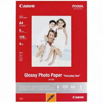 Canon Glossy Photo Paper, GP-501, fotografski papir, sijajni, GP-501 tip 0775B076, bel, 21x29,7cm, A4, 200 g/m2, 5 kosov, brizgalni