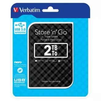 Verbatimov zunanji trdi disk, Store N Go, 2,5", USB 3.0 (3.2 Gen 1), 2TB, 53195, črn