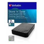Verbatimov zunanji trdi disk, Store N Save, 3,5", USB 3.0 (3.2 Gen 1), 2TB, 47683, črn