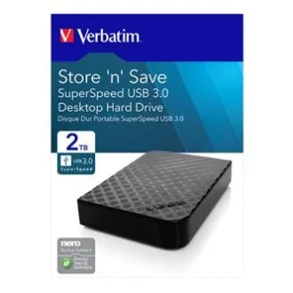 Verbatimov zunanji trdi disk, Store N Save, 3,5", USB 3.0 (3.2 Gen 1), 2TB, 47683, črn