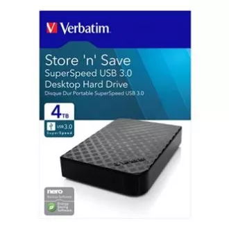 Verbatimov zunanji trdi disk, Store N Save, 3,5", USB 3.0 (3.2 Gen 1), 4TB, 47685, črn Verbatimov zunanji trdi disk, Store N Save, 3,5", USB 3.0 (3.2 Gen 1), 4TB, 47685, črn