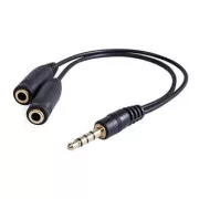 Zvočna redukcija, Jack (3,5 mm) moški 4-polni - 2x Jack (3,5 mm) ženski, 0,2 m, stereo, črna, logotip