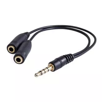 Zvočna redukcija, Jack (3,5 mm) moški 4-polni - 2x Jack (3,5 mm) ženski, 0,2 m, stereo, črna, logotip