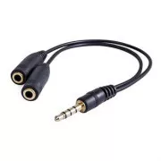 Zvočni reduktor, Jack (3,5 mm) moški 4-polni - 2x Jack (3,5 mm) ženski, 0,2 m, stereo, črn, Logo blister