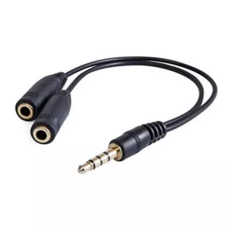 Zvočni reduktor, Jack (3,5 mm) moški 4-polni - 2x Jack (3,5 mm) ženski, 0,2 m, stereo, črn, Logo blister