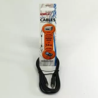 Zvočni kabel Jack (3,5 mm) moški - Jack (3,5 mm) moški, 1,5 m, črn, logotip