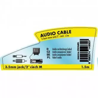 Zvočni kabel Jack (3,5 mm) moški - 2x CINCH moški, 1,5 m, črn, logotip