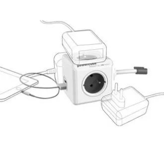Napajalni kabel 230V podaljšek, CEE7 (vilice) - POWERCUBE, 1,5m, EXTENDED USB, rdeča, POWERCUBE, 4 vtičnice, 2xUSB vrata, otroški p