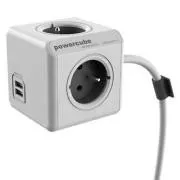 Podaljšek za napajalni kabel 230 V, CEE7 (vtič) – POWERCUBE, 1,5 m, EXTENDED USB, siv, POWERCUBE, 4 vtičnice, PD 20 W A C