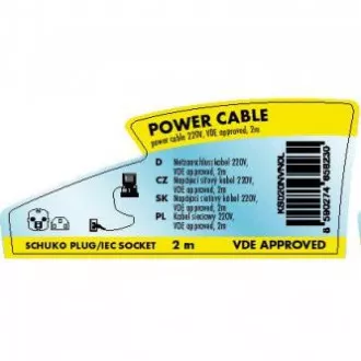 230V napajalni kabel, CEE7 (vilice) - C13, 2 m, VDE odobritev, črn, logotip