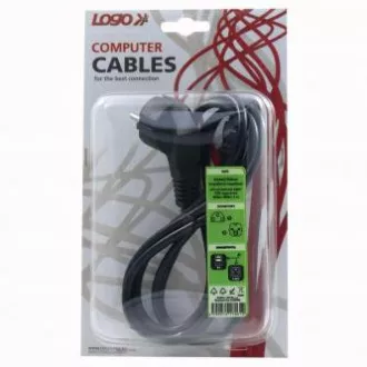 Omrežni kabel 230V, CEE7 (vilice) - C13, 2 m, VDE odobritev, črn, logotip, blister