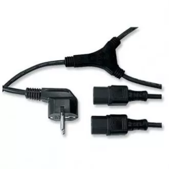 Mrežni kabel 230V, CEE7 (vilice) - C13 2x, 2m, VDE odobritev, črn, logotip, razdelilnik, PRODAJA