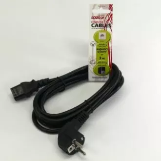 230V napajalni kabel, CEE7 (vilice) - C13, 3 m, VDE odobritev, črn, logotip