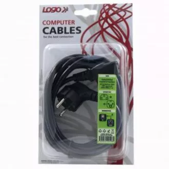 230V napajalni kabel, CEE7 (vilice) - C13, 3 m, VDE odobritev, črn, logotip