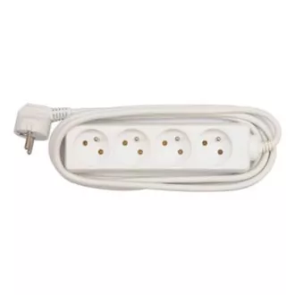 Mrežni kabel 230V podaljšek, CEE7 (vilice) - vtičnica 4x, 3 m, odobreno s strani VDE, bela barva