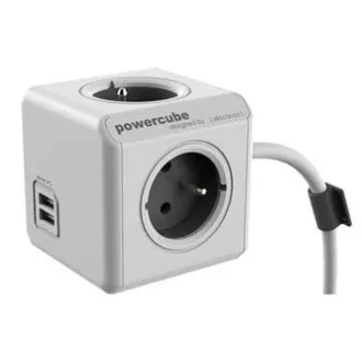 230V omrežni podaljšek, CEE7 (vilice) - POWERCUBE, 3m, EXTENDED USB, siv, POWERCUBE, 4 vtičnice, otroške varovalke