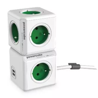 230V omrežni podaljšek, CEE7 (vilice) - POWERCUBE, 3m, EXTENDED USB, siv, POWERCUBE, 4 vtičnice, otroške varovalke