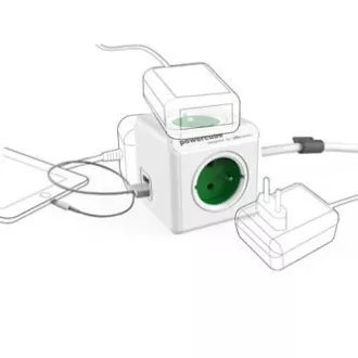 230V omrežni podaljšek, CEE7 (vilice) - POWERCUBE, 3m, EXTENDED USB, siv, POWERCUBE, 4 vtičnice, otroške varovalke
