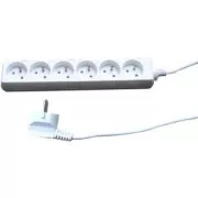 Mrežni kabel 230V podaljšek, CEE7 (vilice) - vtičnica 6x, 5m, odobreno VDE, bela barva