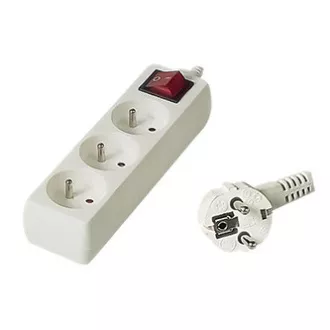 Mrežni kabel 230V podaljšek, CEE7 (vilice) - vtičnica 3x, 7 m, bele barve, s stikalom