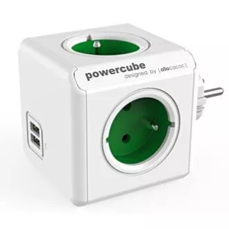 Vtičnica 240V, CEE7 (vilice) - POWERCUBE, 0,1m, ORIGINAL USB, zelena, POWERCUBE, 4 vtičnice, 2xUSB vrata