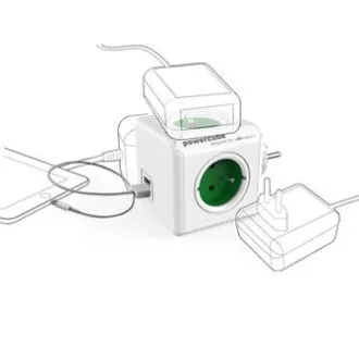 Vtičnica 240V, CEE7 (vilice) - POWERCUBE, 0,1m, ORIGINAL USB, zelena, POWERCUBE, 4 vtičnice, 2xUSB vrata