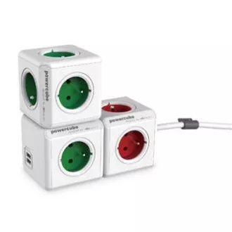 Vtičnica 240V, CEE7 (vilice) - POWERCUBE, 0,1m, ORIGINAL USB, zelena, POWERCUBE, 4 vtičnice, 2xUSB vrata
