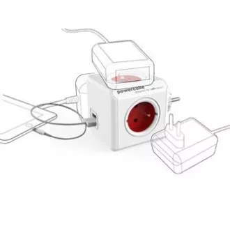 Vtičnica 240V, CEE7 (vilice) - POWERCUBE, 0,1m, ORIGINAL USB, rdeča, POWERCUBE, 4 vtičnice, 2xUSB vrata Vtičnica 240V, CEE7 (vilice) - POWERCUBE, 0,1m, ORIGINAL USB, rdeča, POWERCUBE, 4 vtičnice, 2xUSB vrata