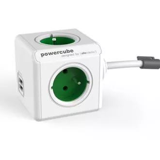 Napajalni kabel 230V podaljšek, CEE7 (vilice) - POWERCUBE, 1,5 m, EXTENDED USB, zeleni, POWERCUBE, 4 vtičnice, 2xUSB vhod, zaščiten pred otroki