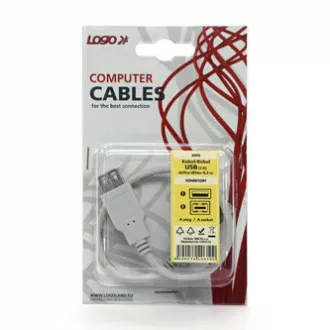 Logo Podaljševalni kabel USB (2.0), USB A moški - USB A ženski, 0,3 m, bel, blister