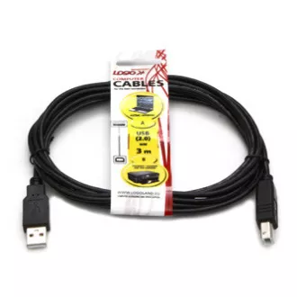 Logo Kabel USB (2.0), USB A moški - USB B moški, 3 m, črn