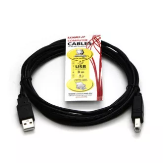 Logo Kabel USB (2.0), USB A moški - USB B moški, 3 m, črn