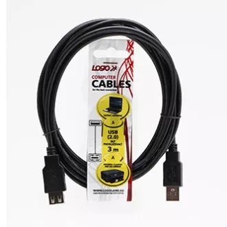 Logo Podaljševalni kabel USB (2.0), USB A moški - USB A ženski, 3 m, črn