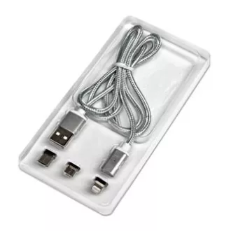 Kabel USB s priključki (2.0), USB A moški - microUSB moški   Apple Lightning moški   USB C moški, 1 m, okrogel, pleten, srebrn,