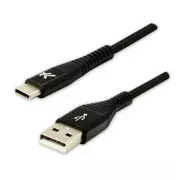 Logo Kabel USB (2.0), USB A moški - USB C moški, 1 m, 480 Mb/s, 5V/3A, črn, škatla, najlonski oplet, aluminijast pokrov priključka