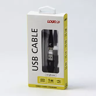 Logo Kabel USB (2.0), USB A moški - USB C moški, 1 m, 480 Mb/s, 5V/3A, črn, škatla, najlonski oplet, aluminijast pokrov priključka